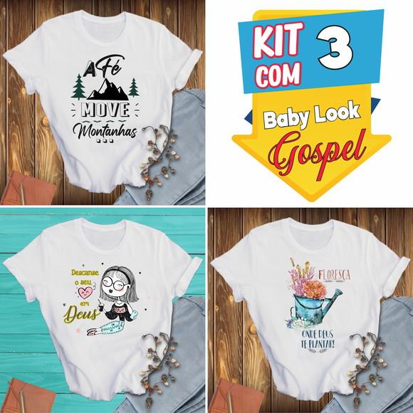 Camiseta Feminina Evangélica Gospel Kit com 3 Baby Look