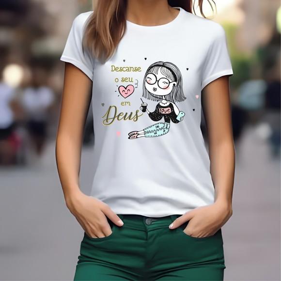 Camiseta Baby Look Evangélica Descanse em Deus