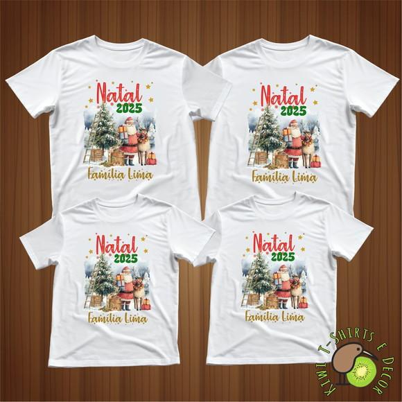 Kit Camiseta Família Feliz Natal Papai Noel Gola Redonda