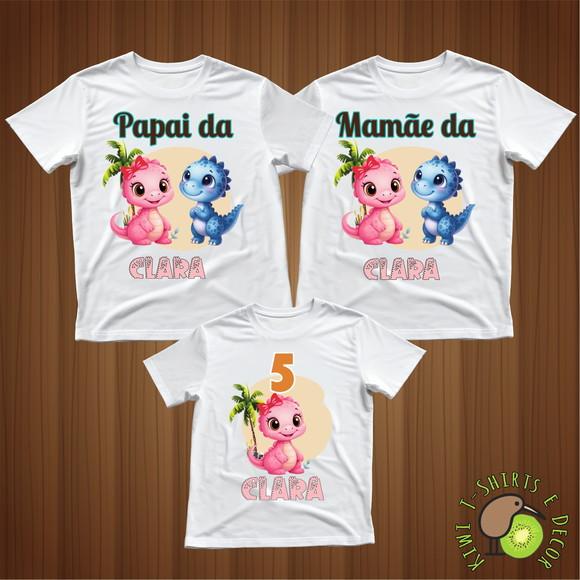 Aniversário Dino Camiseta Festa Dinossauro Família Kit 3