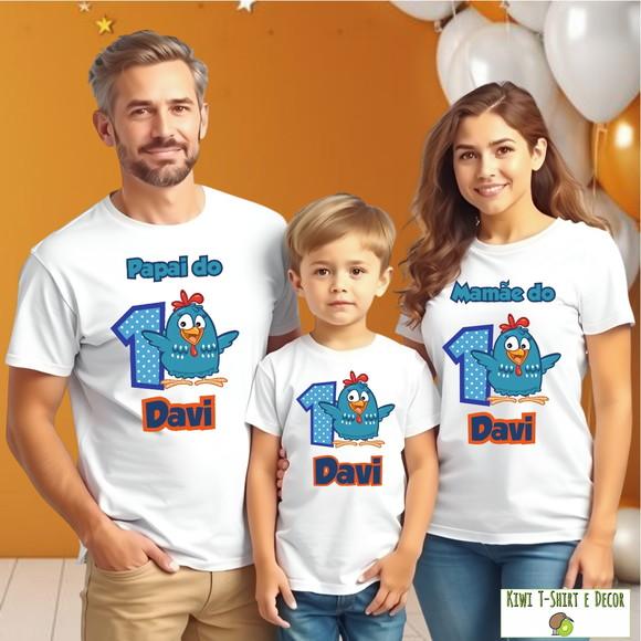 Kit com 3 Camisetas Personalizadas Aniversário Festa Galinha