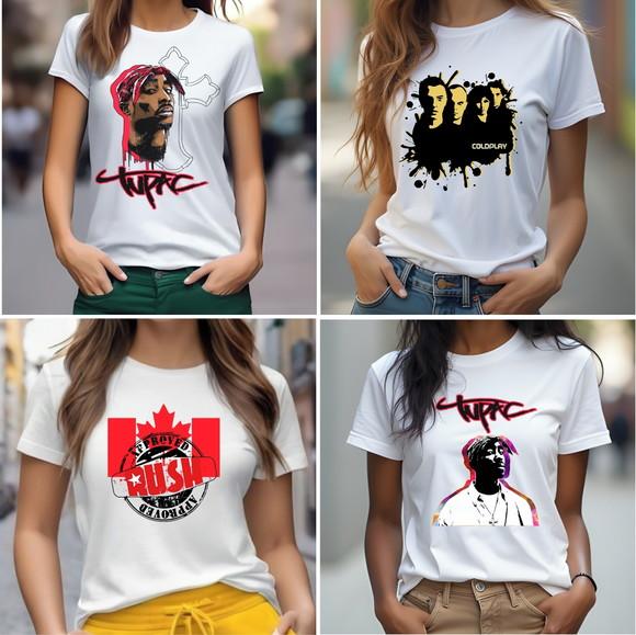 Camiseta Tupac Feminina Rock Coldplay Rush Kit com 4 Peças