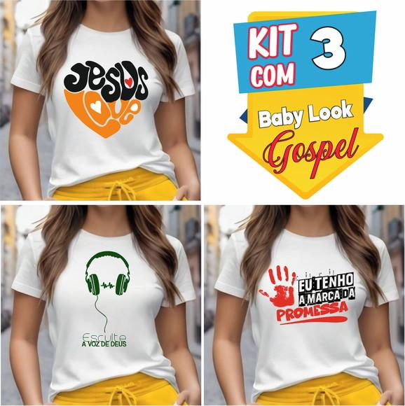 Camiseta Feminina Evangélica Kit com 3 Baby Look