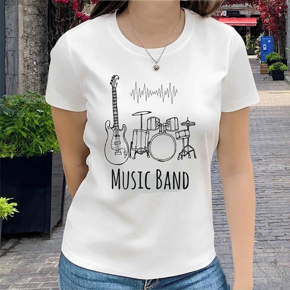 Camiseta Banda Música Pop Guitara Bateria