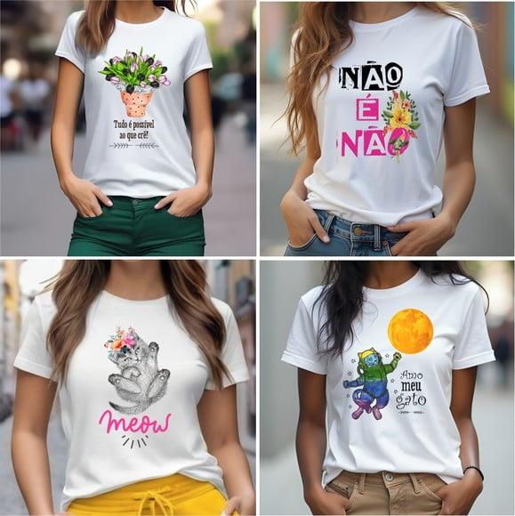 Camiseta Feminina Kit c/ 4 Gola Punho 100% Poliéster Premium