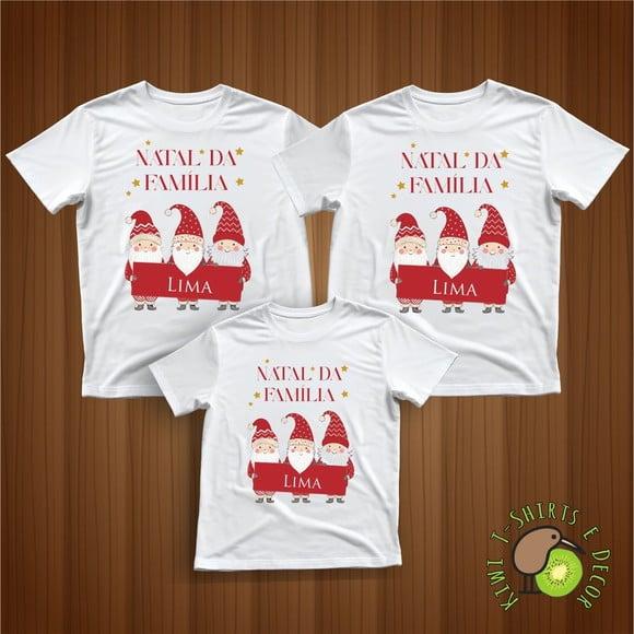 Camiseta Natal Família Kit com 3 Papai Noel Gola Redonda