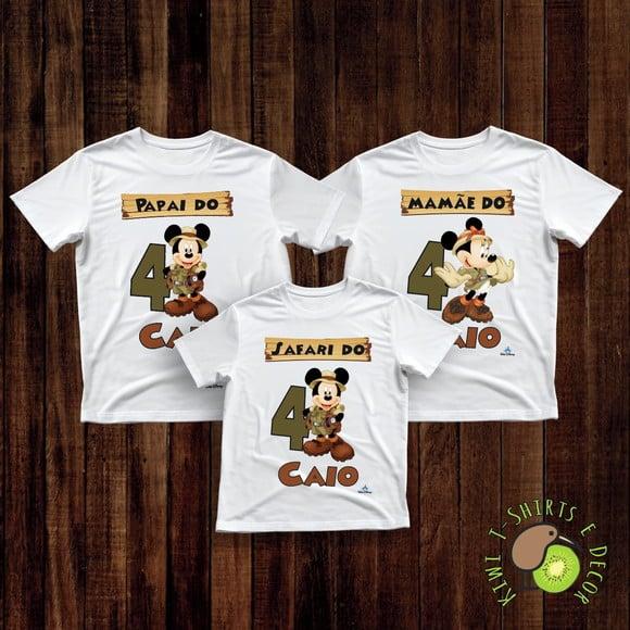 Kit Camisetas Festa Safari Mickey Gola Punho 100% Poliéster