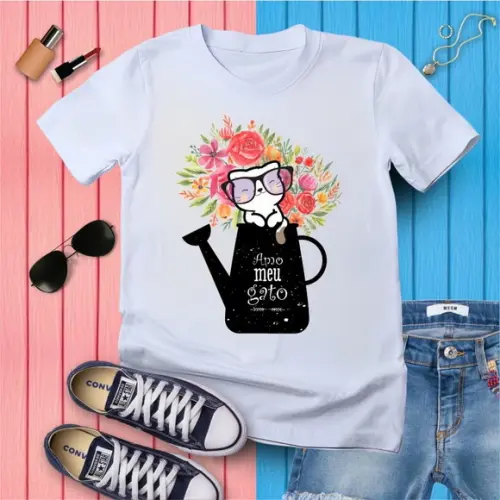 Camiseta Gato Floral