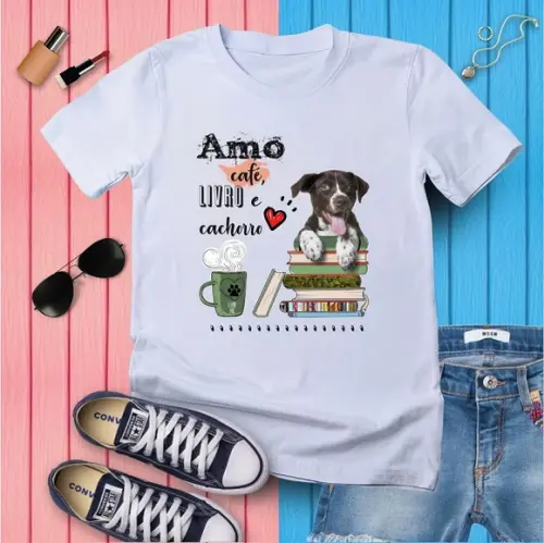 Camiseta Amo Cachorro e Amo Livro