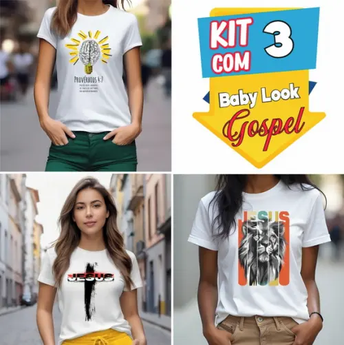 Camiseta Personalizada Feminina Evangélica Gospel Kit com 3