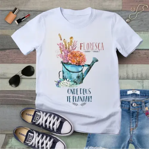Camiseta Floresça Feminina Floral Frase Evangélica