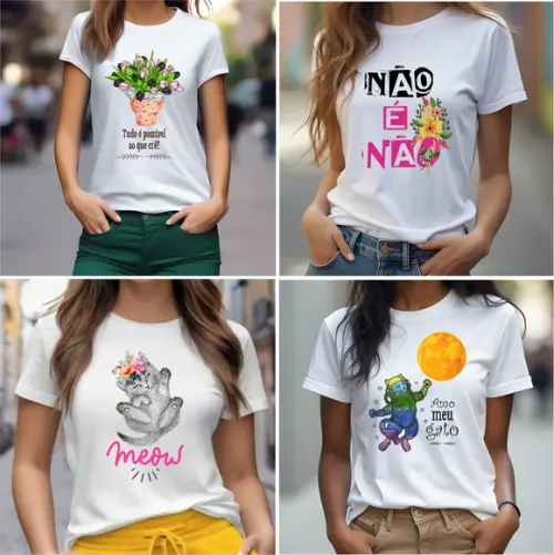 Camiseta Personalizada Feminina Kit com 4 Camisetas