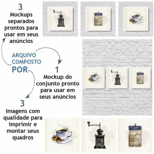 Kit de Imagens e Mockups Café para Fazer Quadros Decorativos