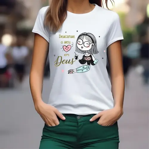 Camiseta Baby Look Evangélica Descanse em Deus
