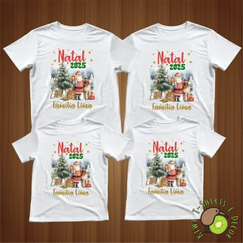 Kit Camiseta Família Feliz Natal Papai Noel Gola Redonda