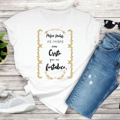 Camiseta Baby Look Versículo Feminina Básica