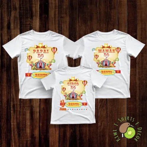 Camiseta Aniversário Circo Kit 3 Gola Punho 100% Poliéster