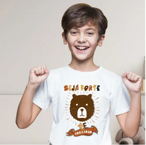 Camiseta Infantil Evangélica Seja Forte Poliéster Premium