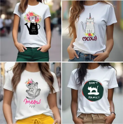 Camisetas Gato Feminina Gola Punho 100% Poliéster Premium