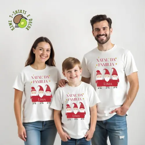Camiseta Natal Família Kit com 3 Papai Noel Gola Redonda