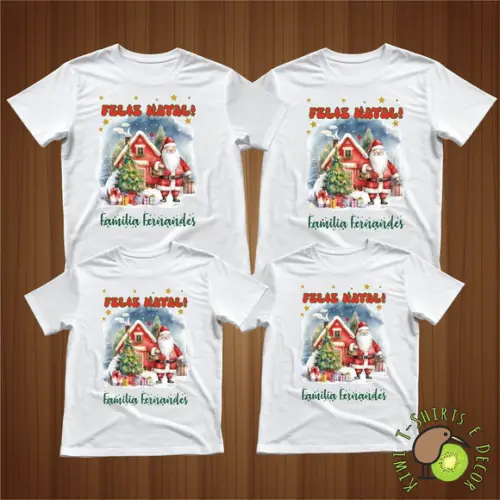 Camiseta Feliz Natal Família Papai Noel Gola Redonda