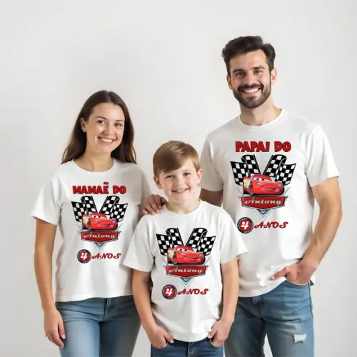 Camiseta Festa Carros Disney Gola Punho 100% Poliéster
