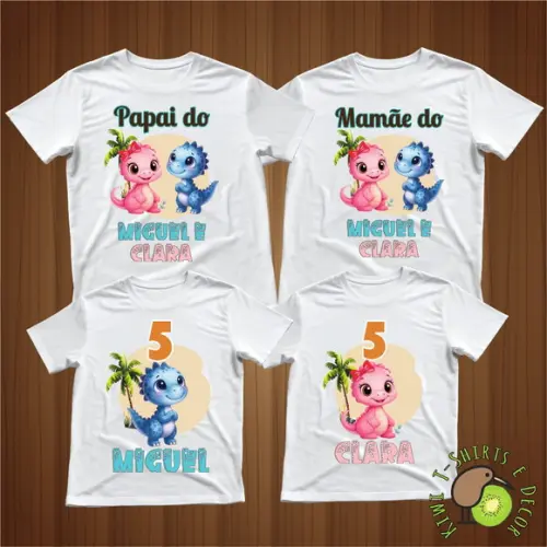Camiseta Personalizada Festa Dinossauro Kit Família com 4