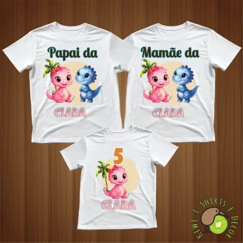 Aniversário Dino Camiseta Festa Dinossauro Família Kit 3