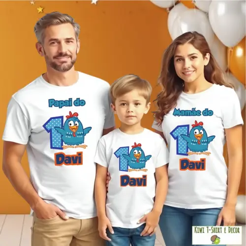 Kit com 3 Camisetas Personalizadas Aniversário Festa Galinha