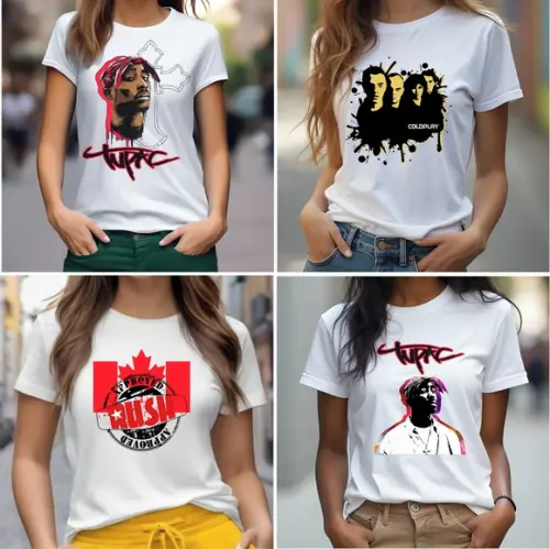 Camiseta Tupac Feminina Rock Coldplay Rush Kit com 4 Peças