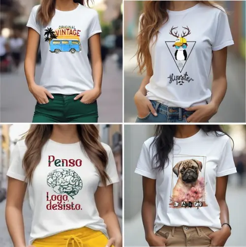 Camiseta Feminina Kit com 4 Camisetas Pet Kombi Hipster