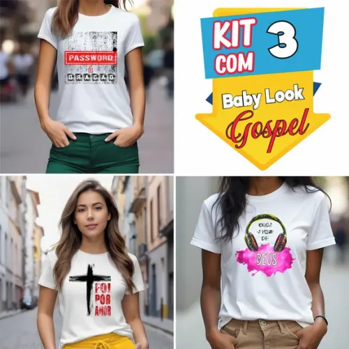 Camiseta Personalizada Feminina Igreja Kit com 3 Camisetas