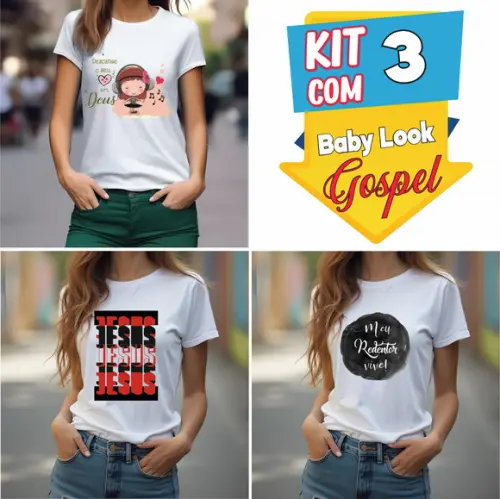 Baby Look Camiseta Feminina Evangélica Gospel Kit com 3