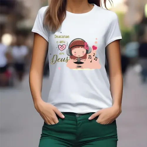 Baby Look Gospel Camiseta Descanse em Deus