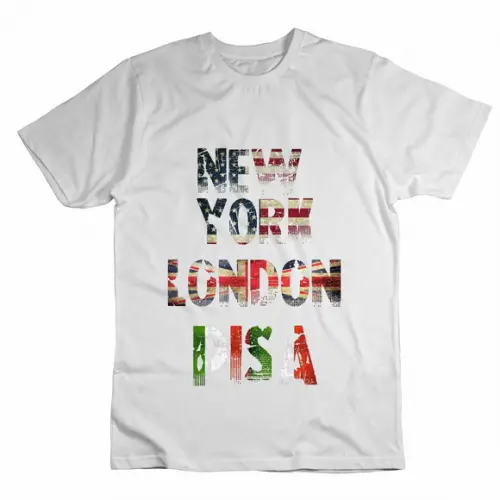 Camiseta Nova York Londres Pisa Cinza