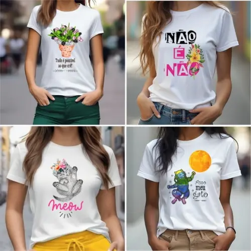 Camiseta Feminina Kit c/ 4 Gola Punho 100% Poliéster Premium