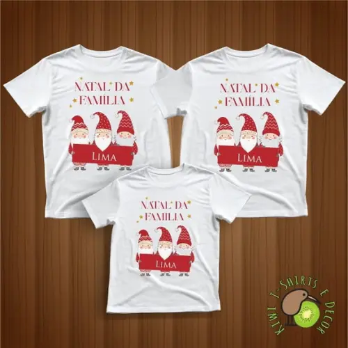 Camiseta Natal Família Kit com 3 Papai Noel Gola Redonda