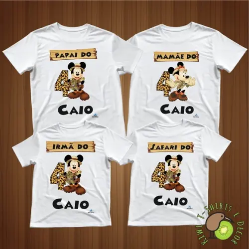 Camiseta Kit Festa Mickey Safari Gola Punho 100% Poliéster