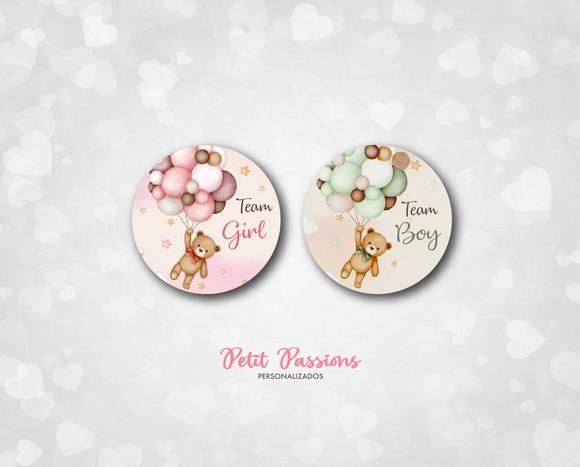 50 Adesivos 3,5 cm - Chá Revelação - Team Girl e Team Boy
