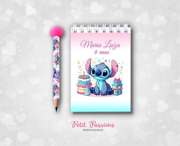 Bloquinho e Mini Lápis Pompom - Stitch