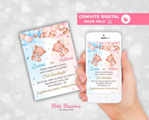 Convite Digital Chá Revelação - Ursinhos