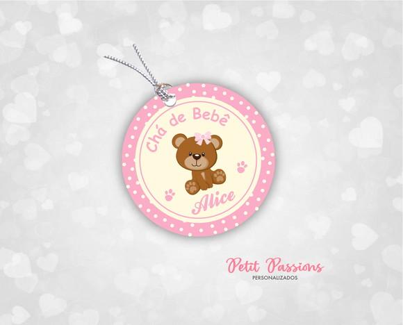 Tag Redonda 4,8 cm - Ursinha Rosa