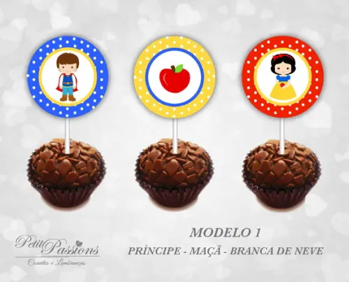 36 Toppers para Docinho - Branca de Neve