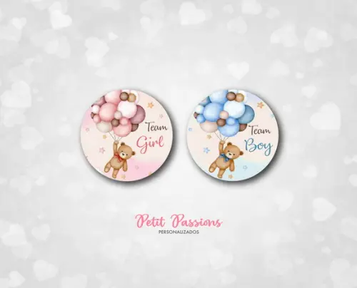 75 Adesivos 3,5 cm - Chá Revelação - Team Girl e Team Boy