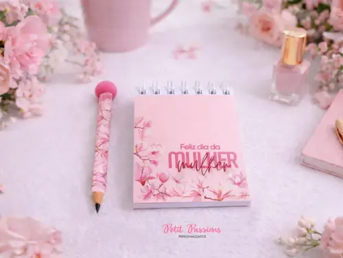 Bloquinho e Mini Lápis Pompom - Dia da Mulher