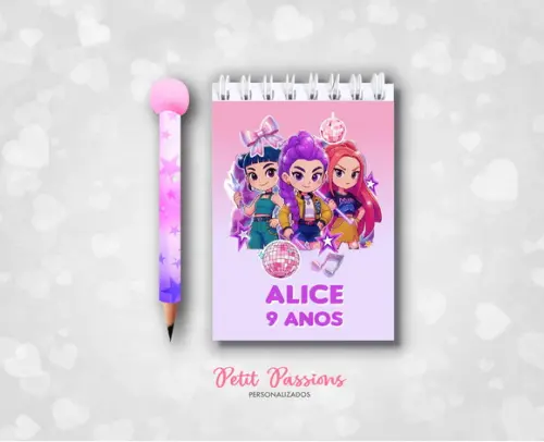 Bloquinho e Mini Lápis Pompom - Guerreiras K-pop