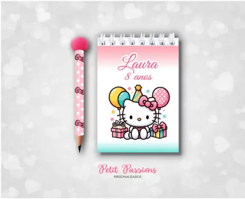 Bloquinho e Mini Lápis Pompom - Hello Kitty