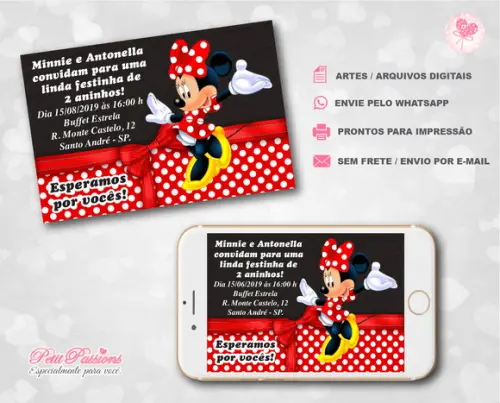 Convite Digital - Minnie Vermelho