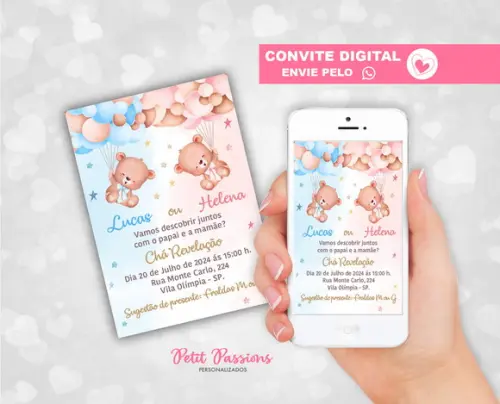 Convite Digital Chá Revelação - Ursinhos