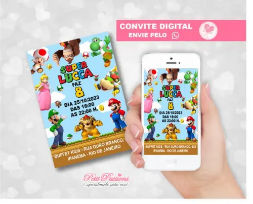Convite Digital Super Mario - Whatsapp
